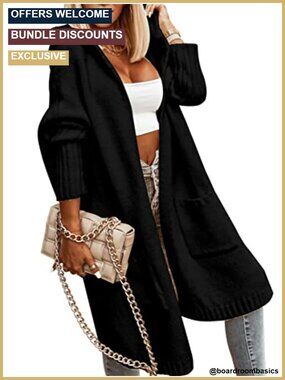 Long Hooded Cable Knit Cardigan Sweater Coat with Pockets